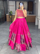 Vibrant Rani Pink Mirror Work Lehenga Choli with Printed Dupatta for Navratri