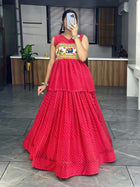 Vibrant Red Peplum Chaniya Choli with Kutchi Embroidery Navratri Special Outfit