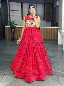 Vibrant Red Peplum Chaniya Choli with Kutchi Embroidery Navratri Special Outfit