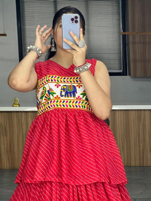 Vibrant Red Peplum Chaniya Choli with Kutchi Embroidery Navratri Special Outfit