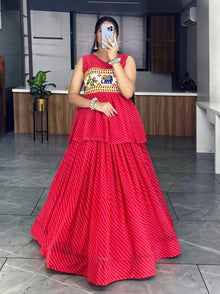 Vibrant Red Peplum Chaniya Choli with Kutchi Embroidery Navratri Special Outfit