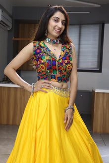 Vibrant Yellow Lehenga Choli with Traditional Kutchi Embroidered Blouse for Navratri