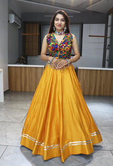 Vibrant Yellow Lehenga Choli with Traditional Kutchi Embroidered Blouse for Navratri