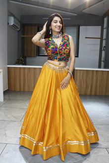 Vibrant Yellow Lehenga Choli with Traditional Kutchi Embroidered Blouse for Navratri