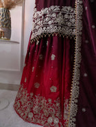 Wine Red Embroidered Ombré Palazzo Suit with Dupatta Bridal and Festive Wear