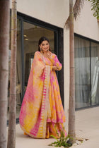 Yellow & Pink Tie-Dye Anarkali Set with Mirror Work Dupatta Elegant Ethnic Wear