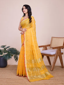 Yellow Kota Doriya Soft Silk Saree Semi Cotton Wedding Saree for Haldi and  Festive Occasions