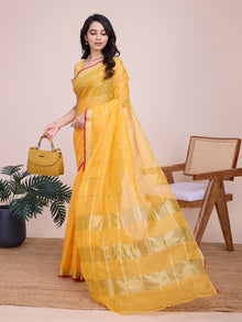 Yellow Kota Doriya Soft Silk Saree Semi Cotton Wedding Saree for Haldi and  Festive Occasions