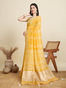 Yellow Semi Cotton Saree with Printed Design and Jari Pallu  Includes Blouse Piece