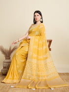 Yellow Semi Cotton Saree with Printed Design and Jari Pallu  Includes Blouse Piece