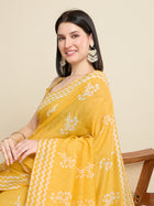 Yellow Semi Cotton Saree with Printed Design and Jari Pallu  Includes Blouse Piece